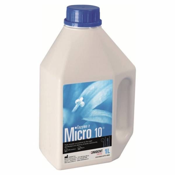Nettoyant et désinfectant pour instruments dentaires Micro 10 tri-enzymatique. UNIDENT.
