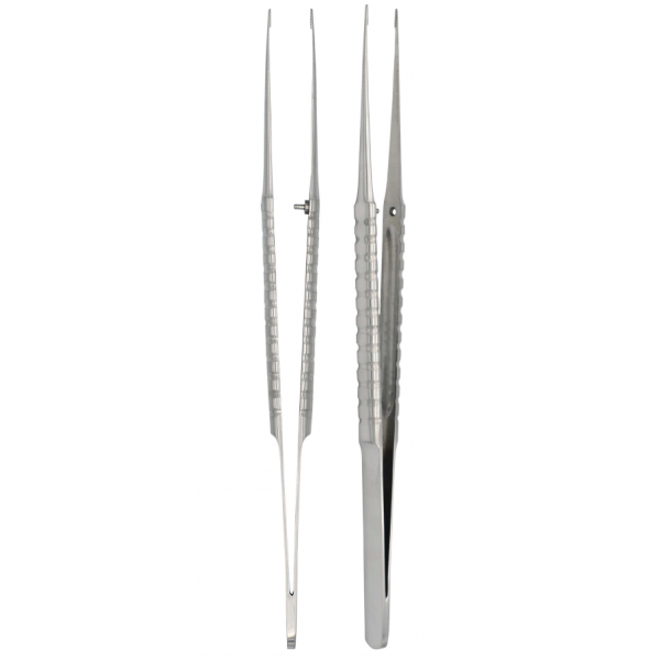 Pincettes de Castroviejo 16cm en inox. Pointes dentelées en acier inoxydable. KSI Instruments.
