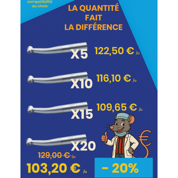 Tarifs dégressifs sur les turbines dentaires avec lumière LED COXO Tarifs dégressifs sur les turbines dentaires avec lumière LED COXO